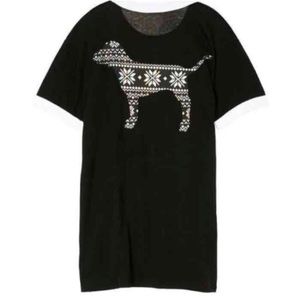 VS PINK DOG SNOWFLAKE RINGER TEE